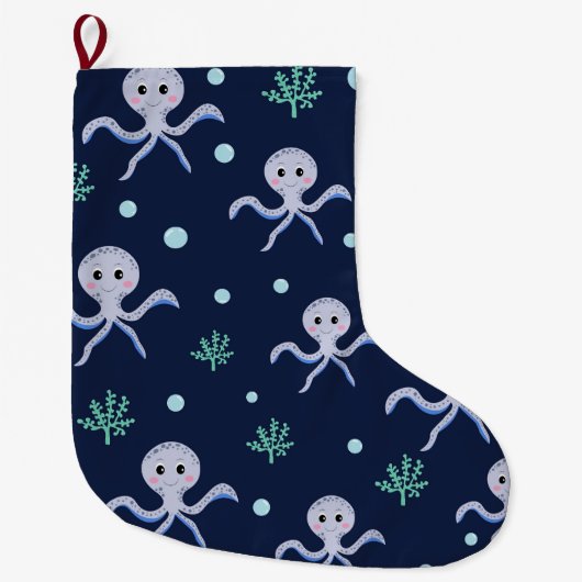 Octopus onder de zee kinderpatroon grote kerstsok (Voorkant)