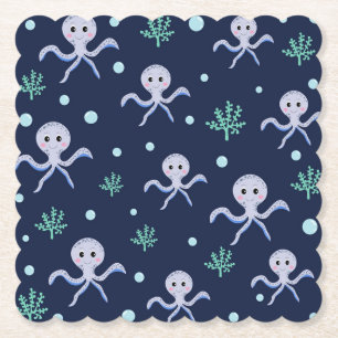 Octopus onder de zee kinderpatroon kartonnen onderzetters