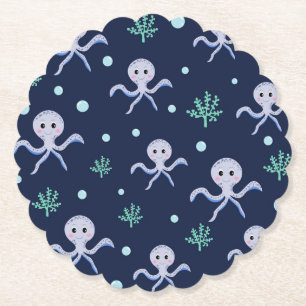 Octopus onder de zee kinderpatroon kartonnen onderzetters