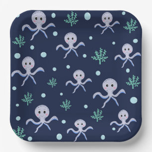 Octopus onder de zee kinderpatroon papieren bordje