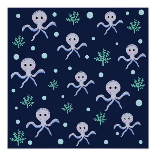 Octopus onder de zee kinderpatroon perfect poster (Voorkant)