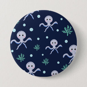 Octopus onder de zee kinderpatroon ronde button 7,6 cm