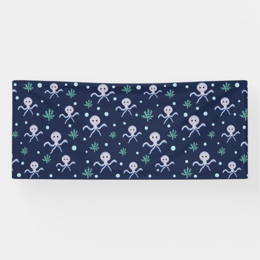 Octopus onder de zee kinderpatroon spandoek (Horizontaal)