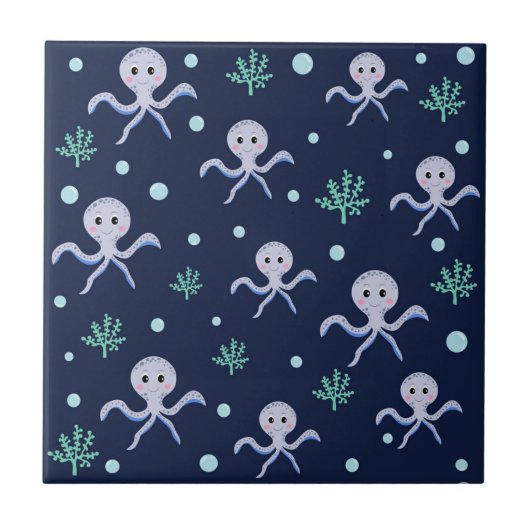 Octopus onder de zee kinderpatroon tegeltje (Voorkant)