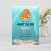Octopus onder de zee verjaardagsuitnodiging kaart (Staand voorkant)