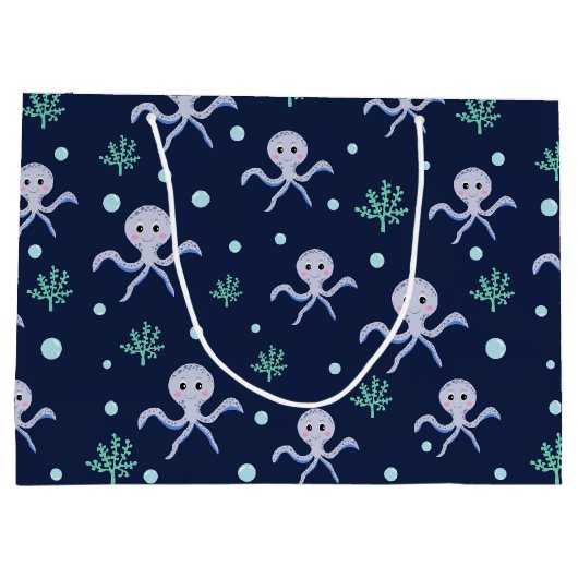 Octopus onder het zee kinder patroon groot cadeauzakje (Achterkant)