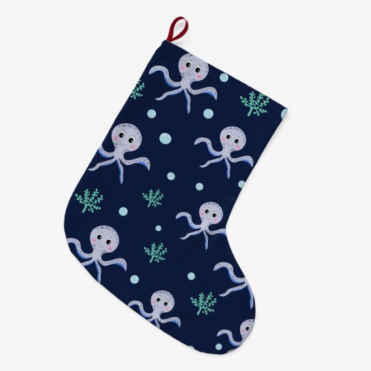 Octopus onder het zee kinder patroon grote kerstsok (Voorkant (Hangend))
