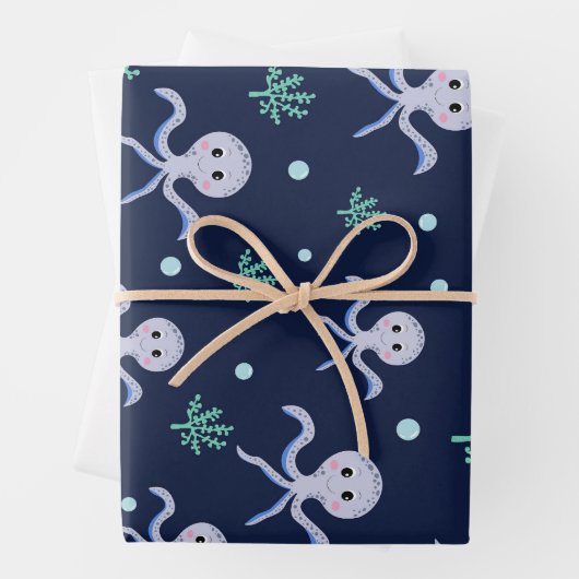 Octopus onder het zee kinder patroon inpakpapier vel (In situ)