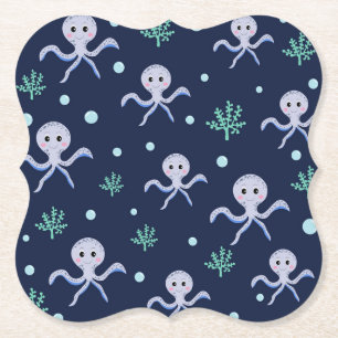 Octopus onder het zee kinder patroon kartonnen onderzetters