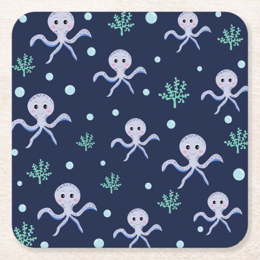 Octopus onder het zee kinder patroon kartonnen onderzetters (Voorkant)