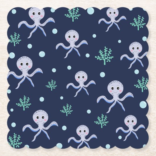 Octopus onder het zee kinder patroon kartonnen onderzetters (Voorkant)