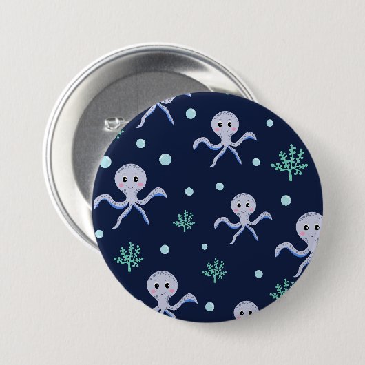 Octopus onder het zee kinder patroon ronde button 7,6 cm (Voorkant /achterkant)