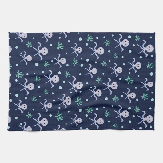 Octopus onder het zee kinder patroon theedoek (Horizontaal)