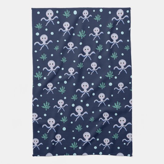 Octopus onder het zee kinder patroon theedoek (Verticaal)