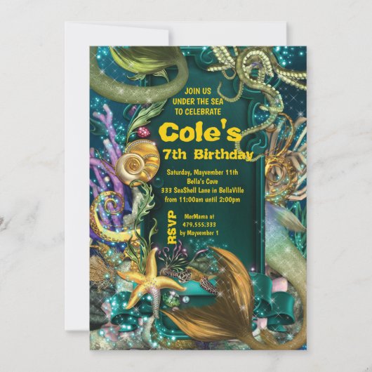 Octopus Onder het Zee Zeemeermin Party Invite Kaart (Voorkant)