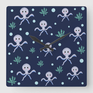 Octopus onder zee kinderpatroon vierkante klok
