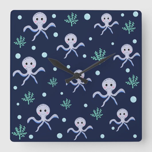 Octopus onder zee kinderpatroon vierkante klok (Voorkant)