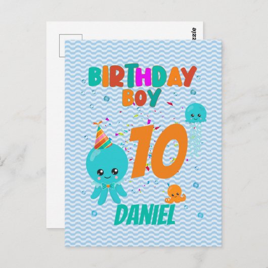Octopus Onderwater Zee Oceaan Verjaardag Jongen Fe Briefkaart (Voorkant / Achterkant)