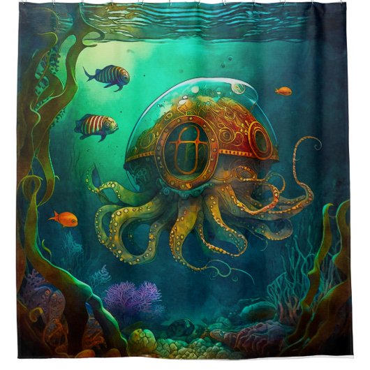 Octopus-onderzeeër onder het Zee Douchegordijn (Voorkant)