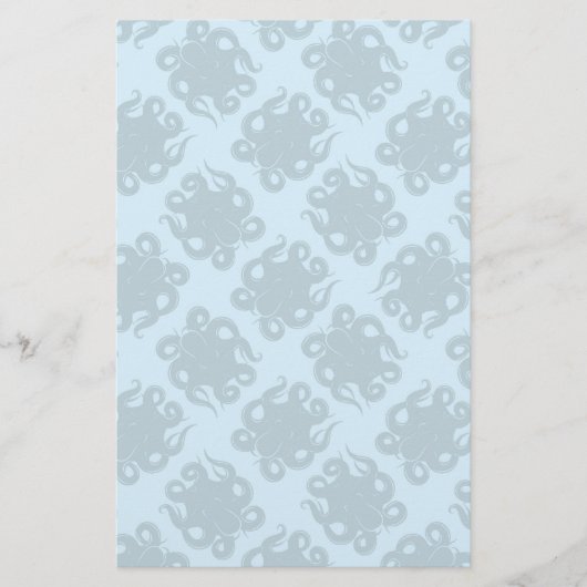 Octopus op blauw patroon briefpapier (Voorkant)