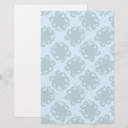 Octopus op blauw patroon briefpapier (Voorkant / Achterkant)