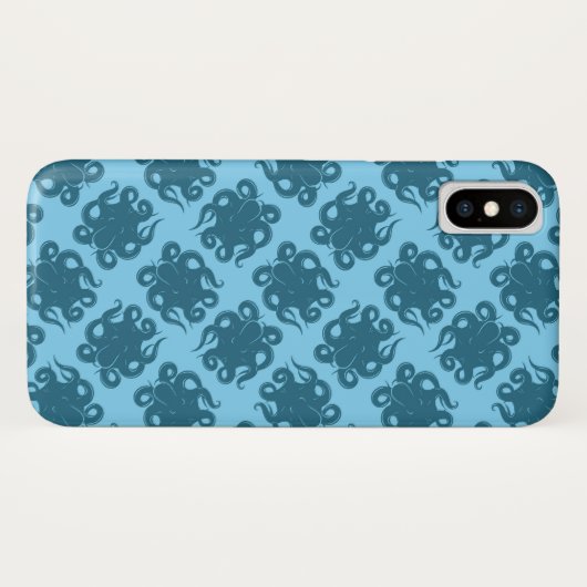 Octopus op blauw patroon Case-Mate iPhone case (Achterkant (horizontaal))
