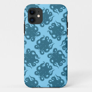 Octopus op blauw patroon Case-Mate iPhone case