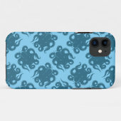Octopus op blauw patroon Case-Mate iPhone case (Achterkant (horizontaal))