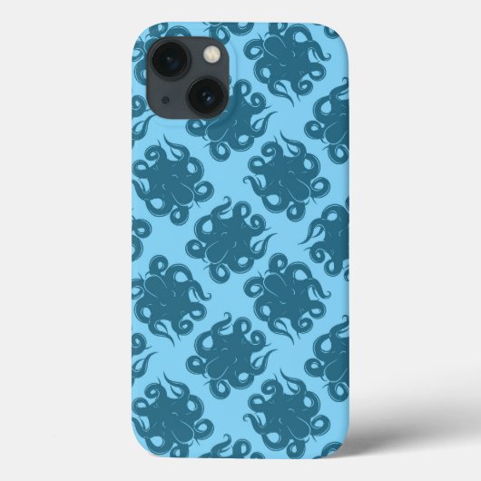 Octopus op blauw patroon Case-Mate iPhone case (Achterkant)