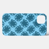 Octopus op blauw patroon Case-Mate iPhone case (Achterkant (horizontaal))