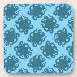 Octopus op blauw patroon drankjes onderzetter