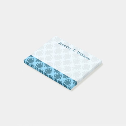 Octopus op blauw patroon | Jouw namen toevoegen Post-it® Notes (Schuin)