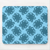 Octopus op blauw patroon muismat (Voorkant)