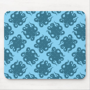 Octopus op blauw patroon muismat