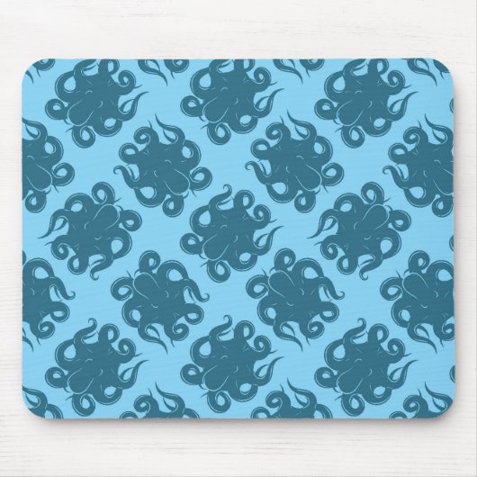 Octopus op blauw patroon muismat (Voorkant)