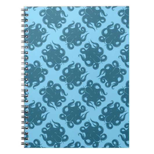 Octopus op blauw patroon notitieboek (Voorkant)