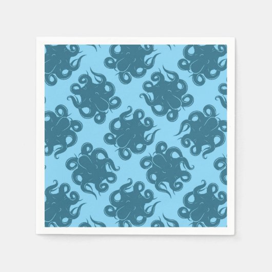 Octopus op blauw patroon servet (Voorkant)