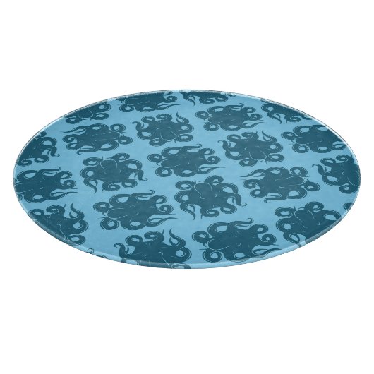 Octopus op blauw patroon snijplank (Hoek)
