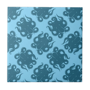 Octopus op blauw patroon tegeltje
