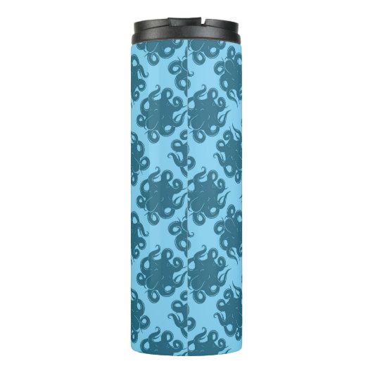 Octopus op blauw patroon thermosbeker (Achterkant)