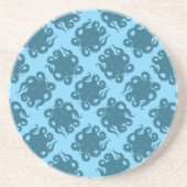 Octopus op blauw patroon zandsteen onderzetter (Voorkant)