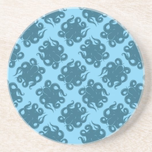 Octopus op blauw patroon zandsteen onderzetter (Voorkant)