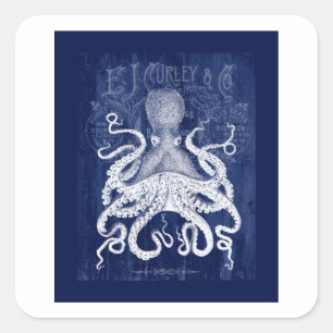 Octopus op blauw vierkante sticker