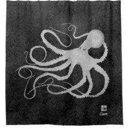 Octopus op Dark Grey l - Shower Curtain Douchegordijn