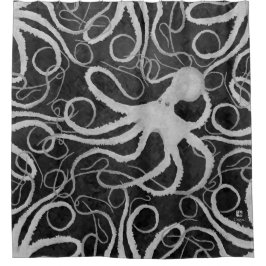 Octopus op Dark Grey ll - Shower Curtain Douchegordijn