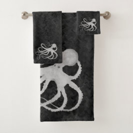 Octopus op donkergrijs - Bathroom doekset Bad Handdoek