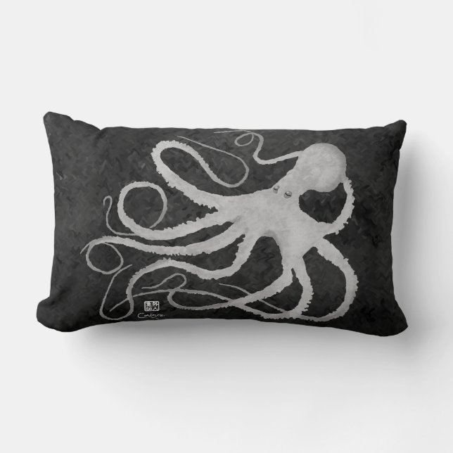 Octopus op donkergrijs - Lumbar Pillow Kussen (Voorkant)