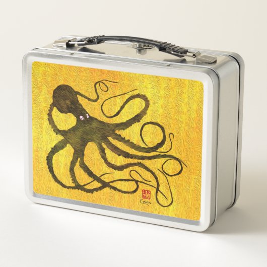 Octopus op geel - Retro Lunch Box (Achterkant)