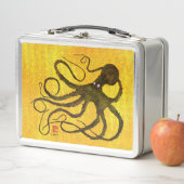 Octopus op geel - Retro Lunch Box (In situ)