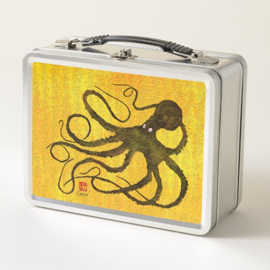 Octopus op geel - Retro Lunch Box (Voorkant)